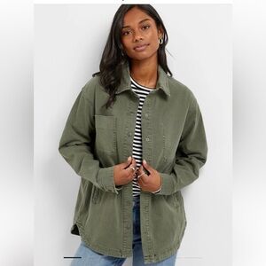 DU/ER Lux Twill Shirt Jacket Size Women's Medium Thyme Green Utility Overshirt